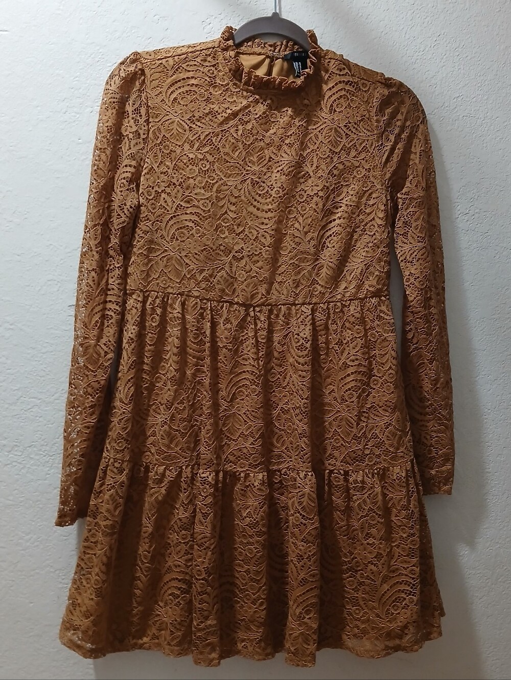 Forever 21 new M Mustard Lace Ruffle Mini Dress